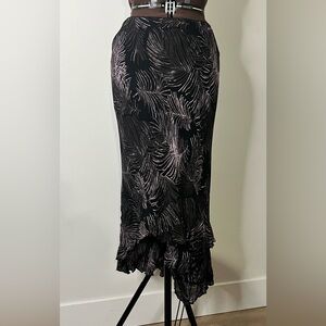 Tropical Print tiered, layered skirt with sequin detail through the bottom, midi